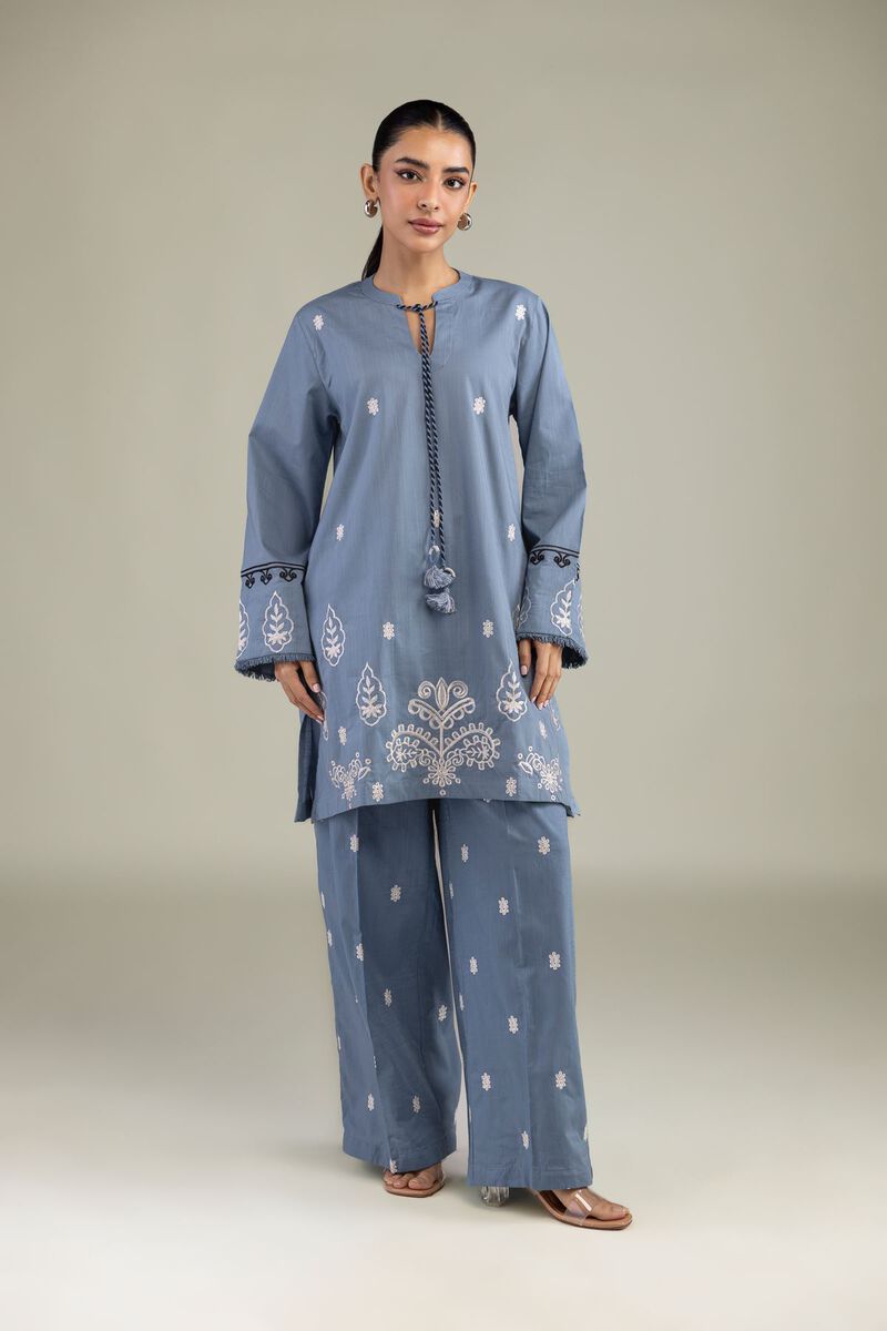 Textured Cotton | Embroidered | Blue Cotton Kurta | USD 40.00