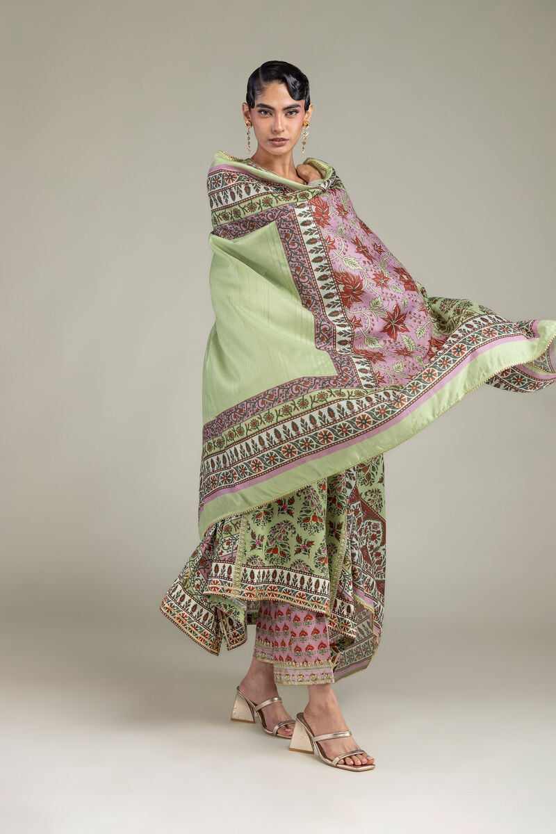 Embroidered | Polyester Silk | Green Silk Dupatta | USD 35.00