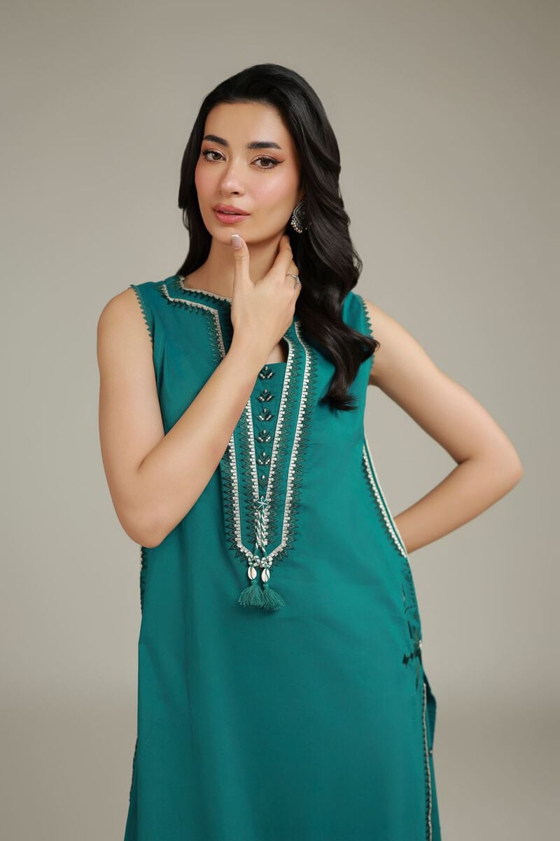 Embroidered | Cambric | Teal Cambric Kurta | USD 40.00