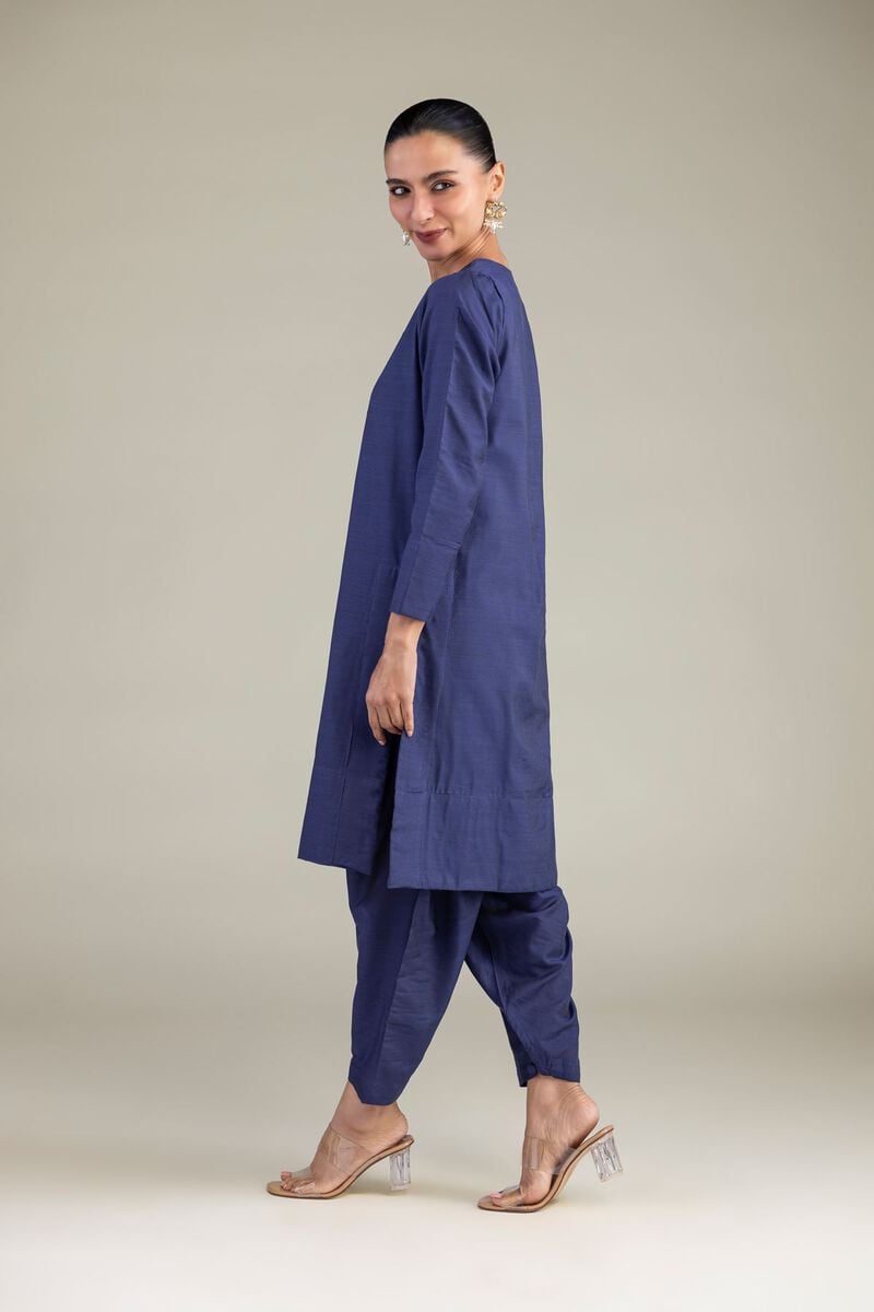 Dyed | Textured Raw Silk | Solid Navy Kurta | USD 45.00