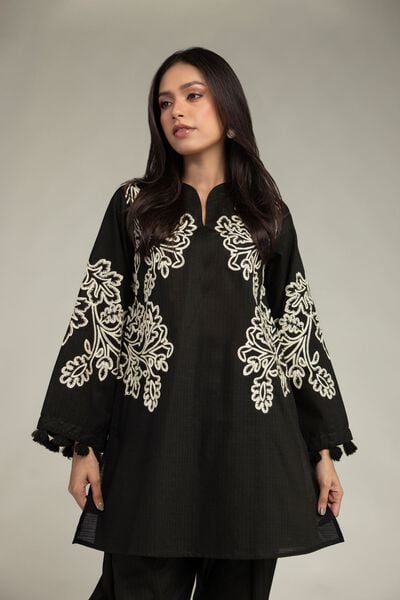 Embroidered | Cotton Dobby | Black Cotton Kurta | USD 45.00