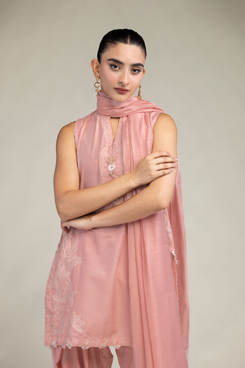 Cotton Net | Floral Pink Dupatta | USD 35.00