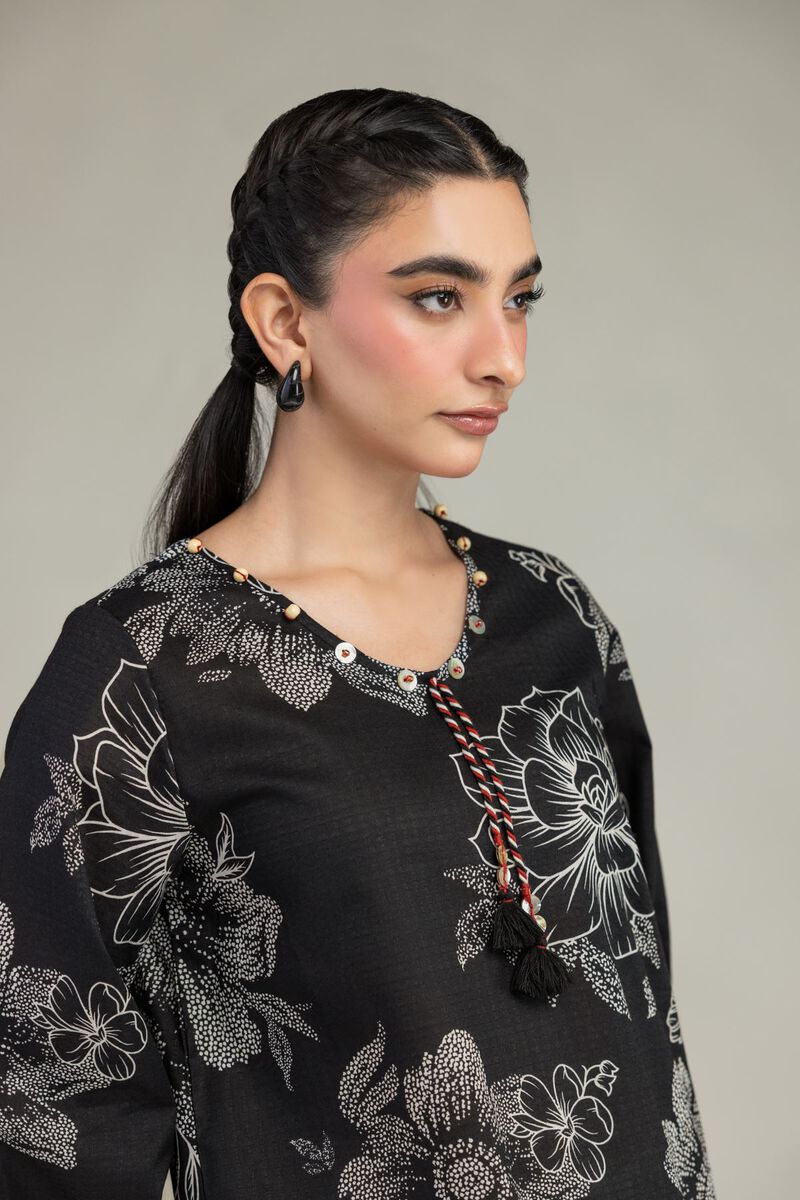 Printed | Cotton Dobby | Black Floral Kurta | USD 30.00