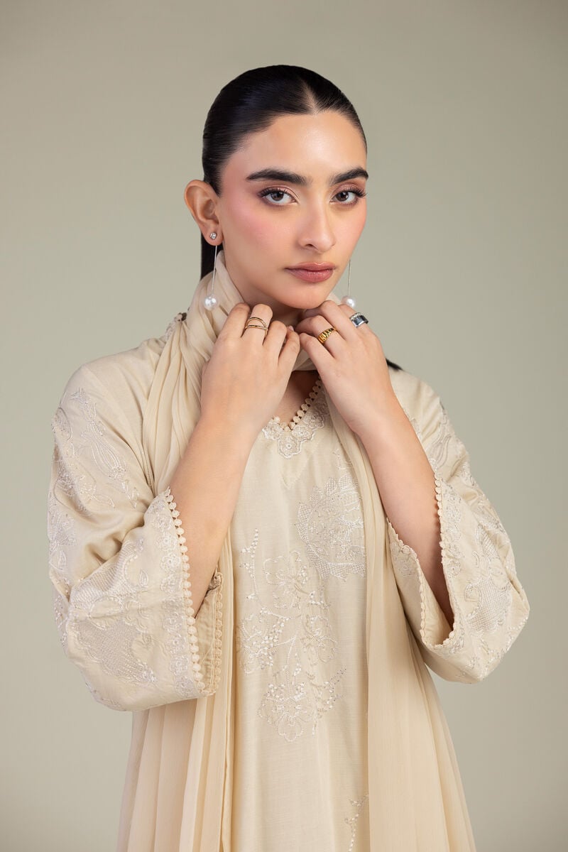 Embroidered | Chiffon | Beige Floral Dupatta | USD 40.00