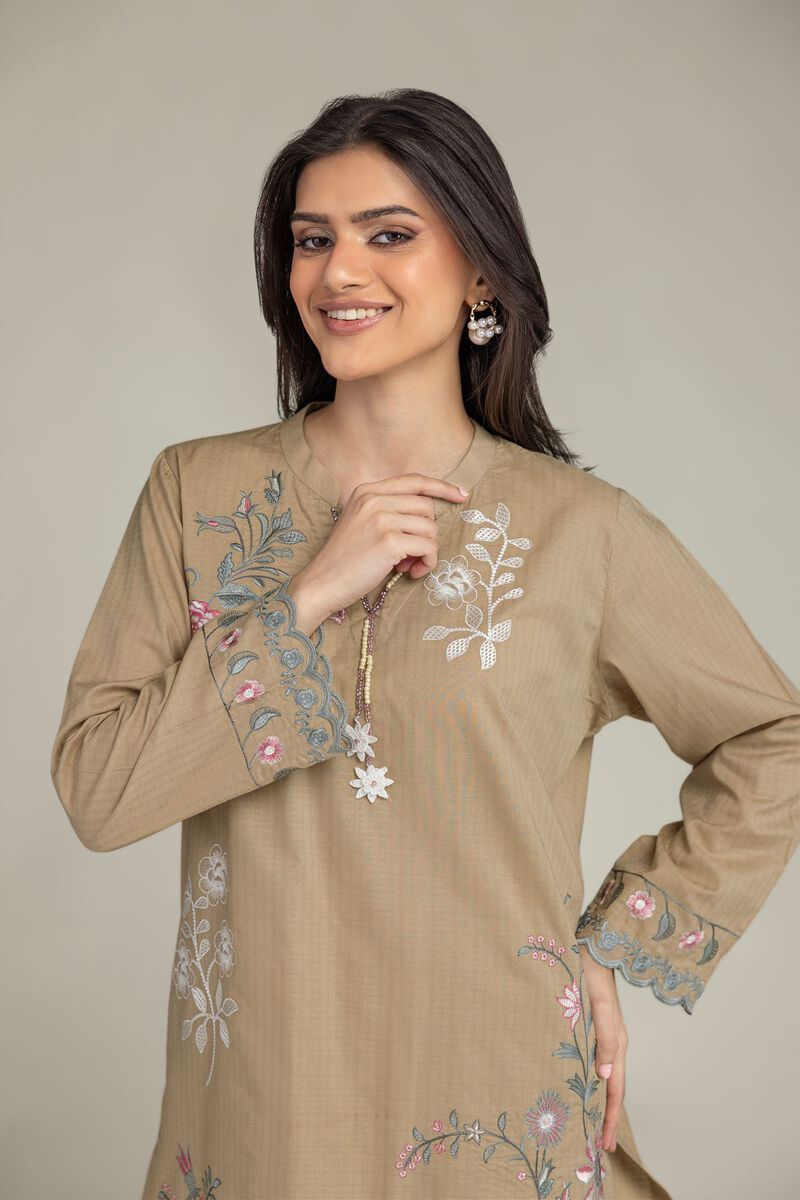 Embroidered | Cotton Dobby | Floral V-Neck Kurta  | USD 40.00
