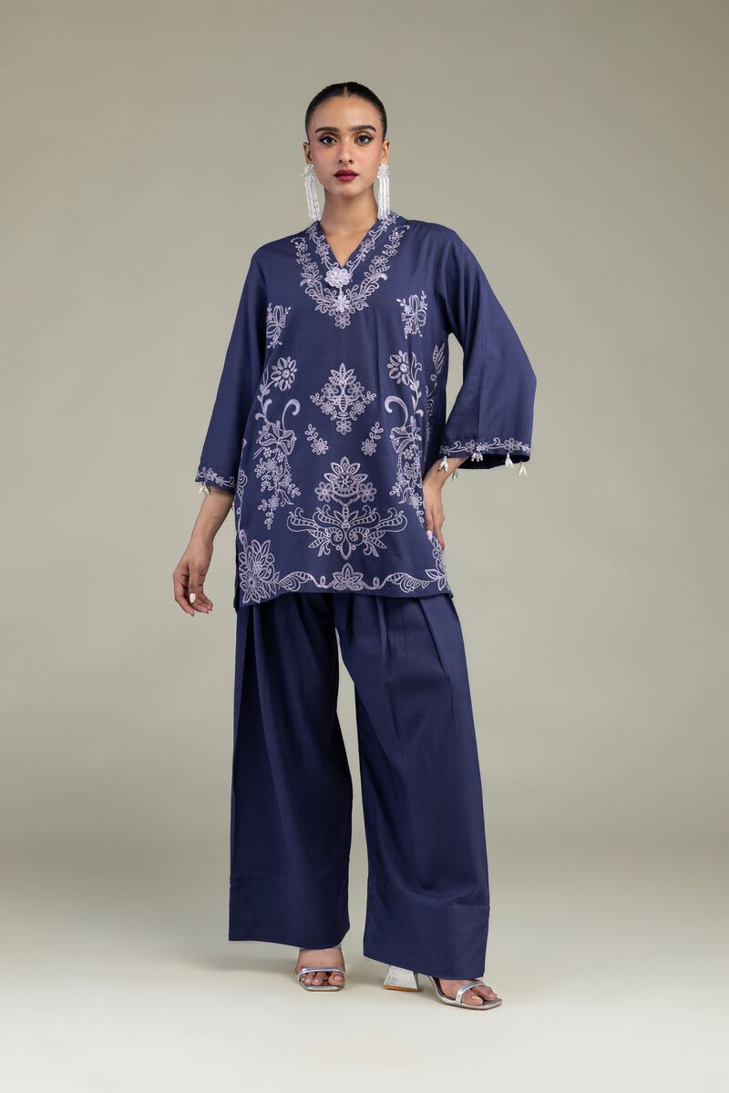 Embroidered | Raw Silk | Floral V-Neck Kurta | USD 55.00