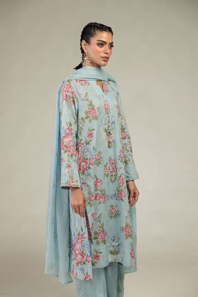 Printed | Cambric | Blue Floral Kurta | USD 35.00