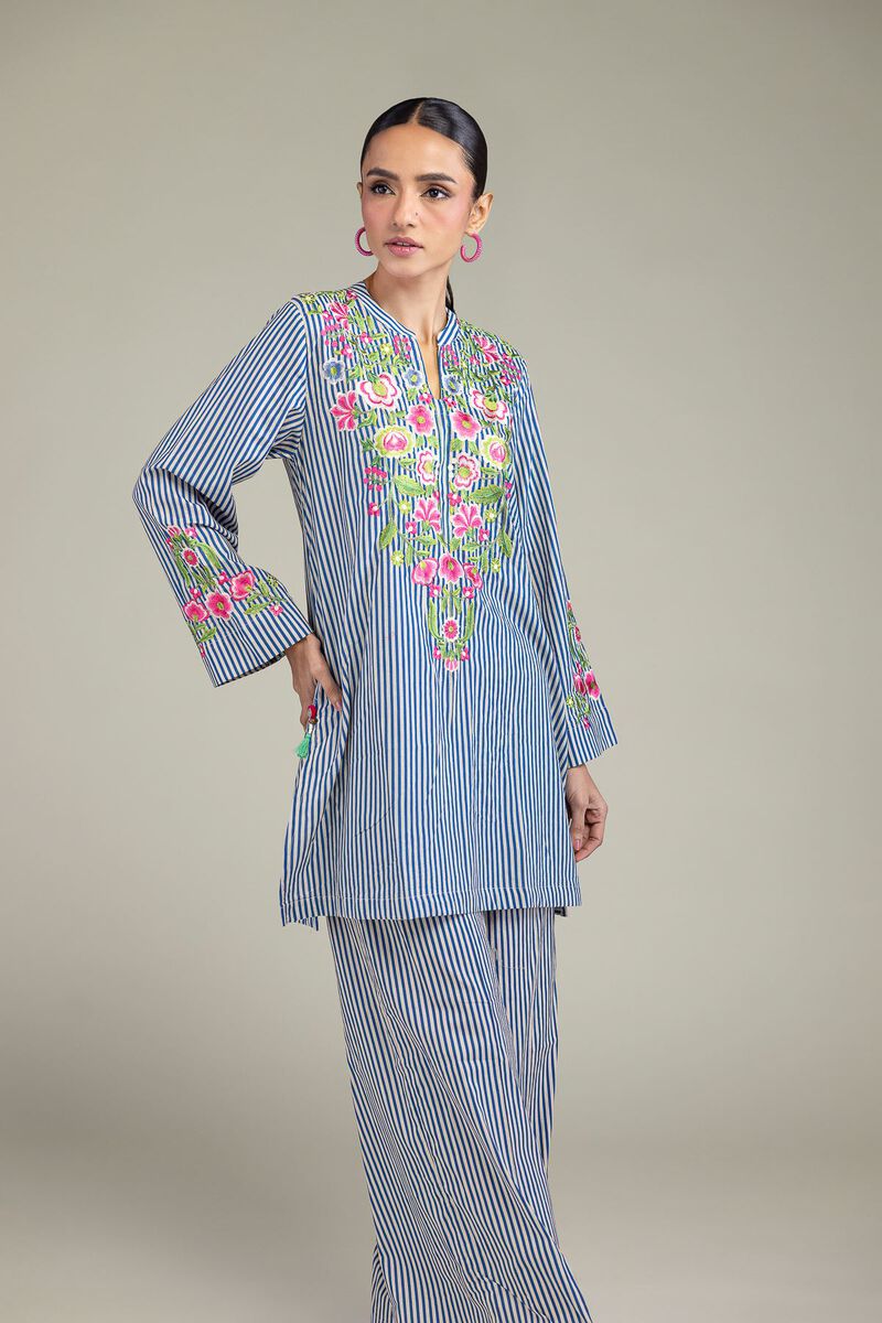 Embroidered | Cambric | Blue Floral Kurta | USD 24.50