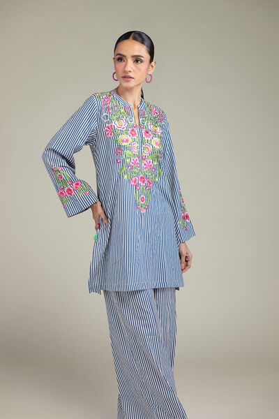 Embroidered | Cambric | Blue Floral Kurta | USD 24.50