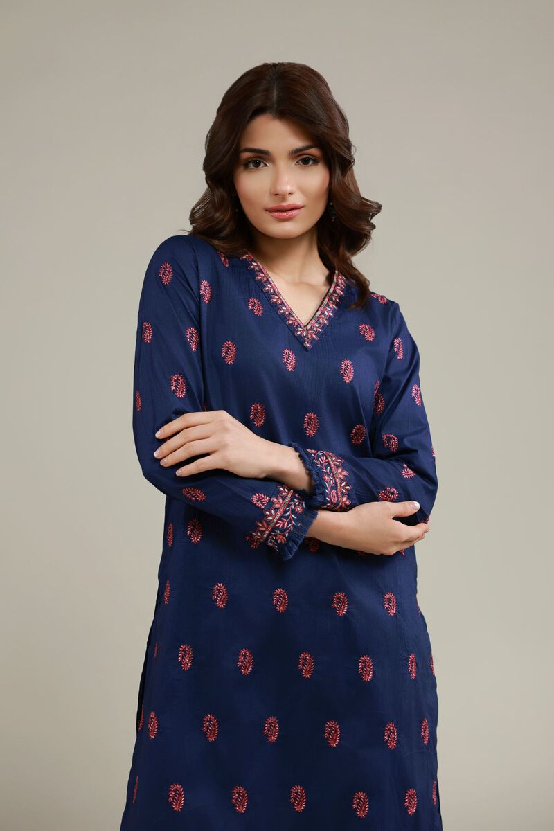 Embroidered | Cotton Crinkle | Paisley Longline Kurta | USD 40.00