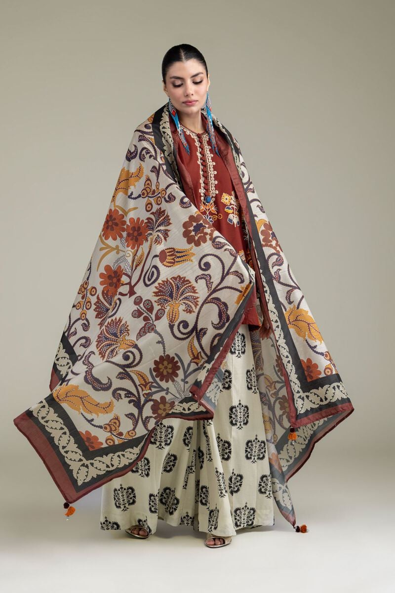 Embroidered | Polyester Silk | Floral Silk Dupatta | USD 30.00