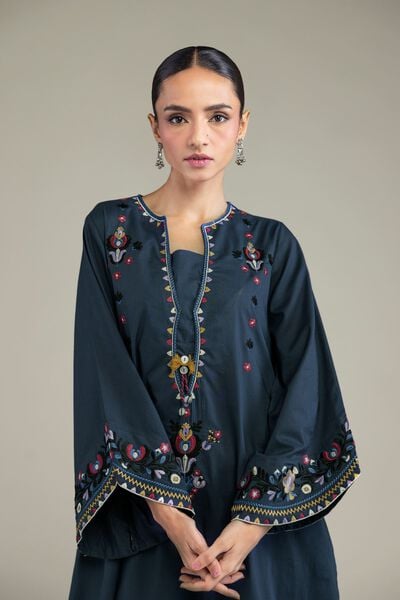 Embroidered | Cambric | Navy Cambric Kurta | USD 40.00