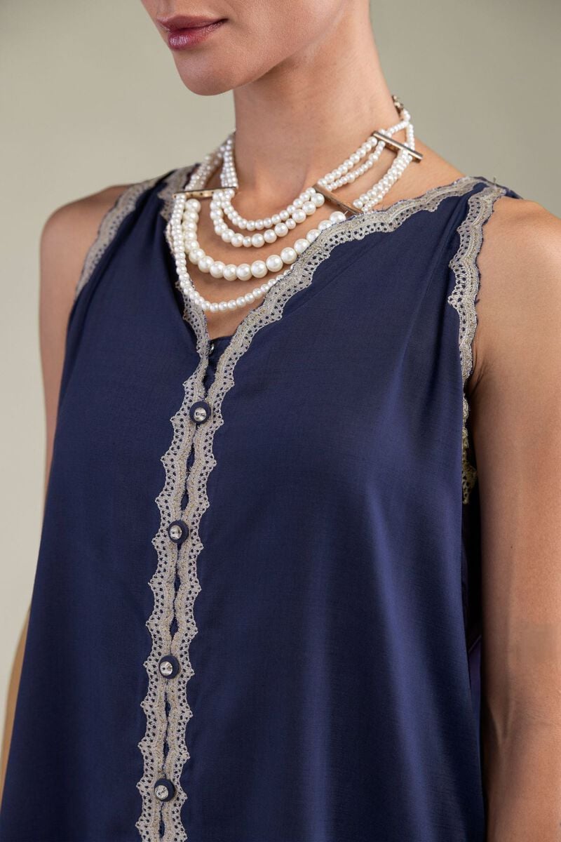 Embroidered | Raw Silk | Sleeveless V-Neck Kurta | USD 40.00