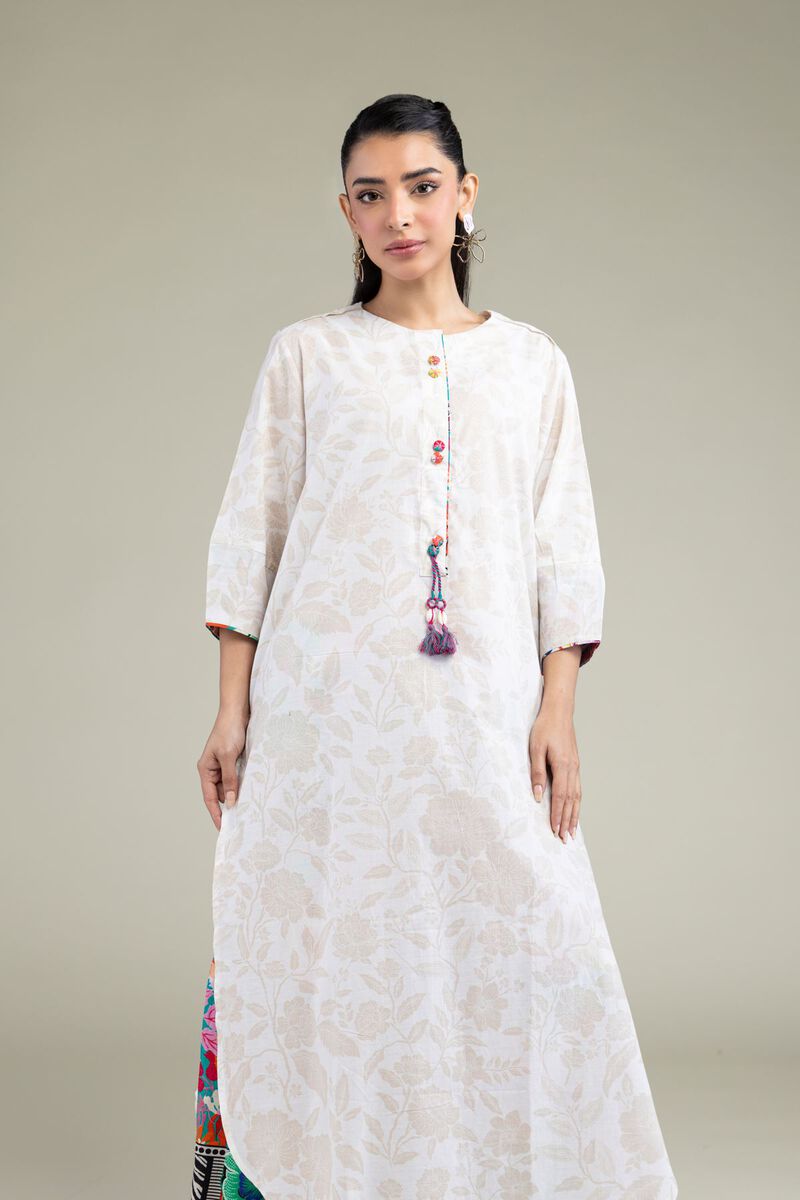 Printed | Cotton Dobby | White Longline Kurta | USD 21.00