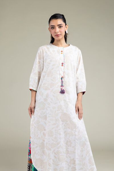 Printed | Cotton Dobby | White Longline Kurta | USD 21.00