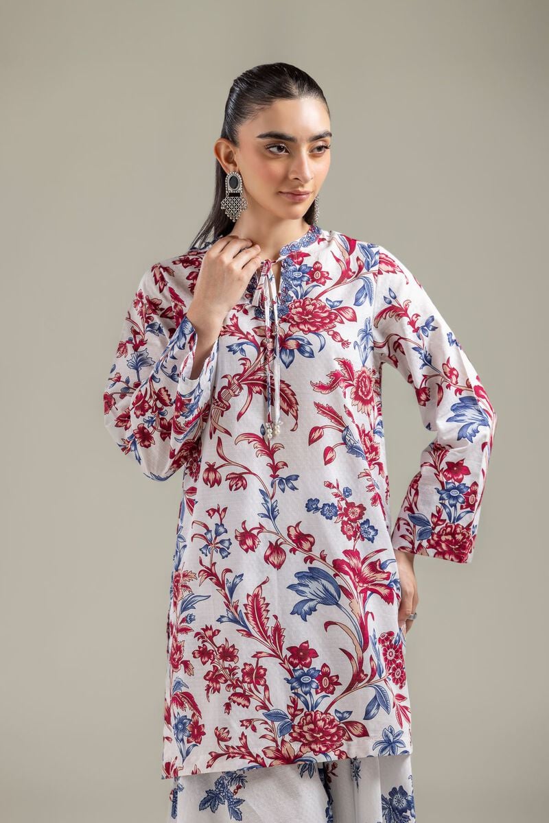 Embroidered | Cotton Dobby | White Floral Kurta | USD 35.00