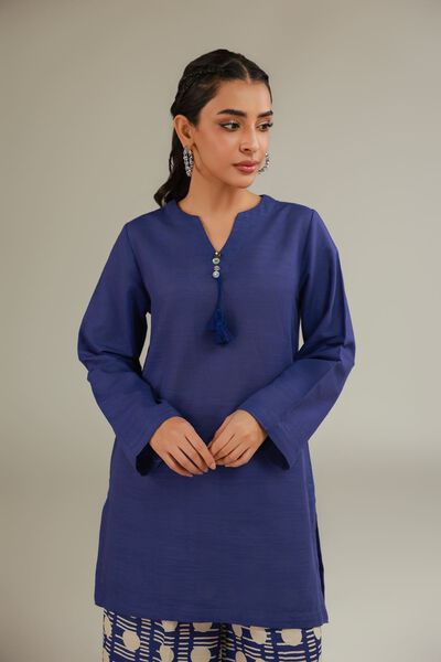 Printed | Textured Cotton | V-Neck Tassel Kurta | USD 25.00