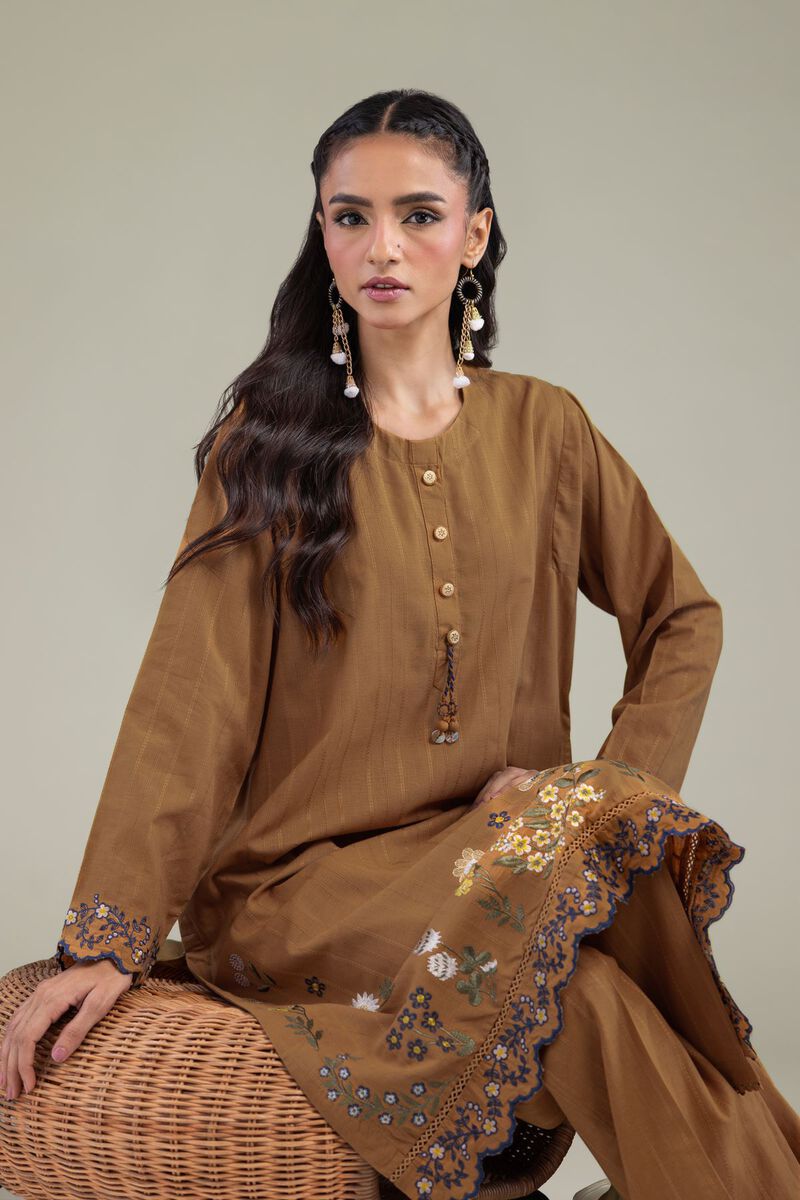 Embroidered | Textured Cotton | Cotton Longline Kurta | USD 55.00