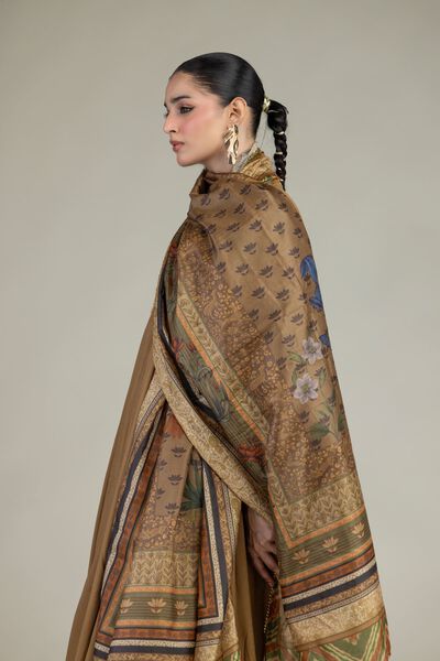 Printed | Polyester Silk | Floral Brown Dupatta | USD 30.00