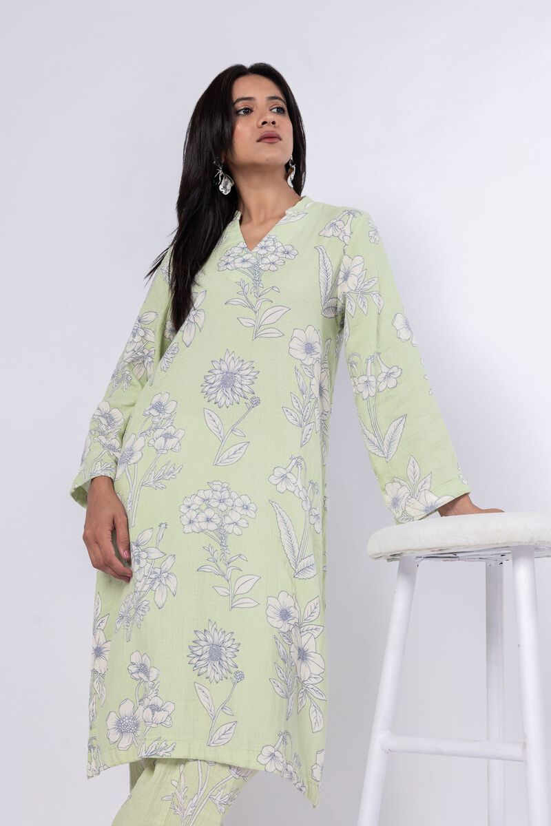 Printed | Cheese Cloth | Floral V-Neck Kurta | USD 12.00