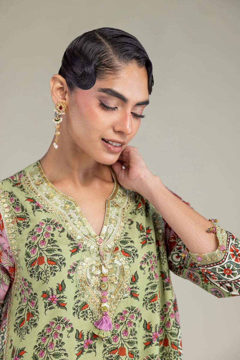 Embroidered | Raw Silk | Long Green Kurta | USD 65.00