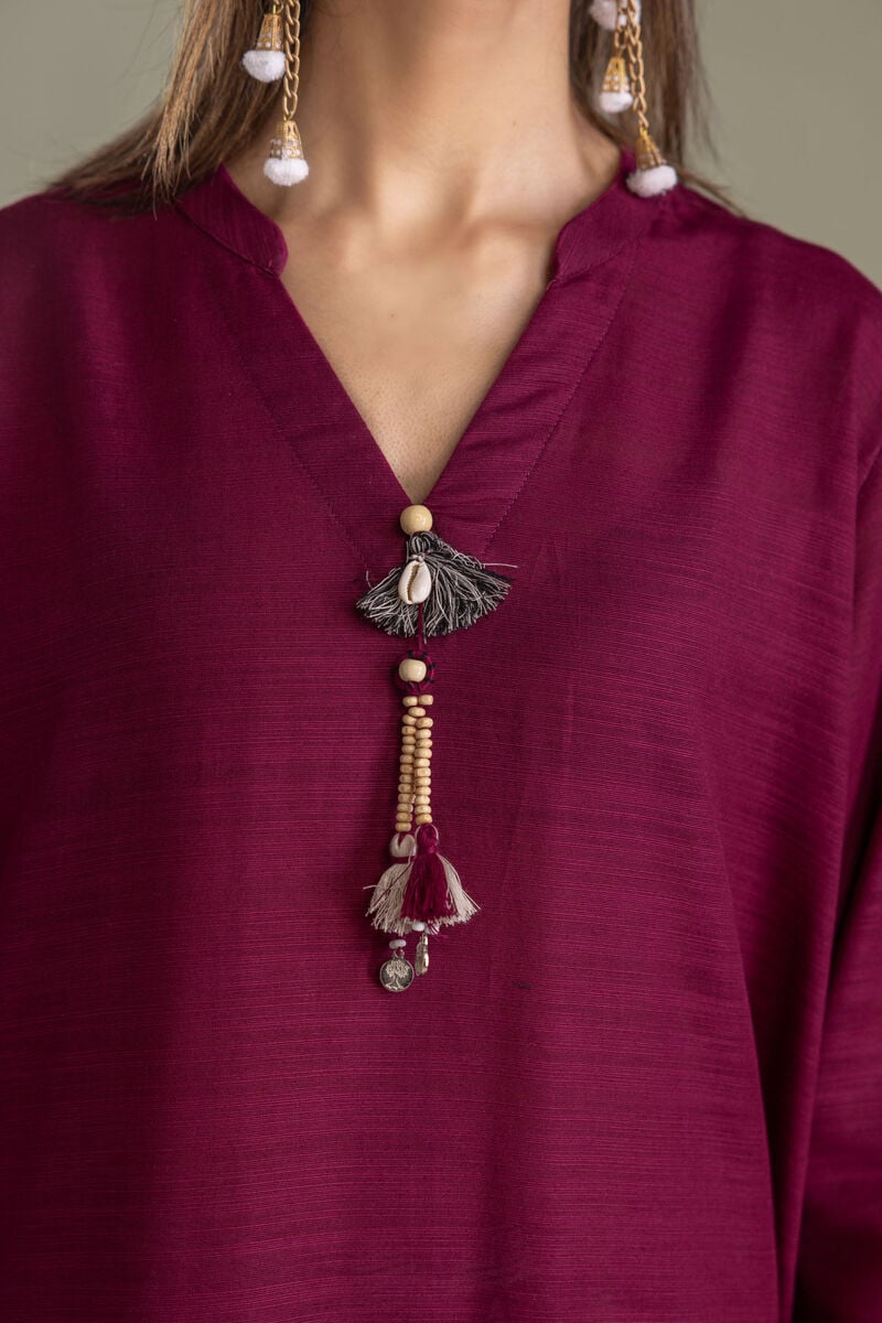 Printed | Light Khaddar | Solid V-Neck Kurta | USD 35.00