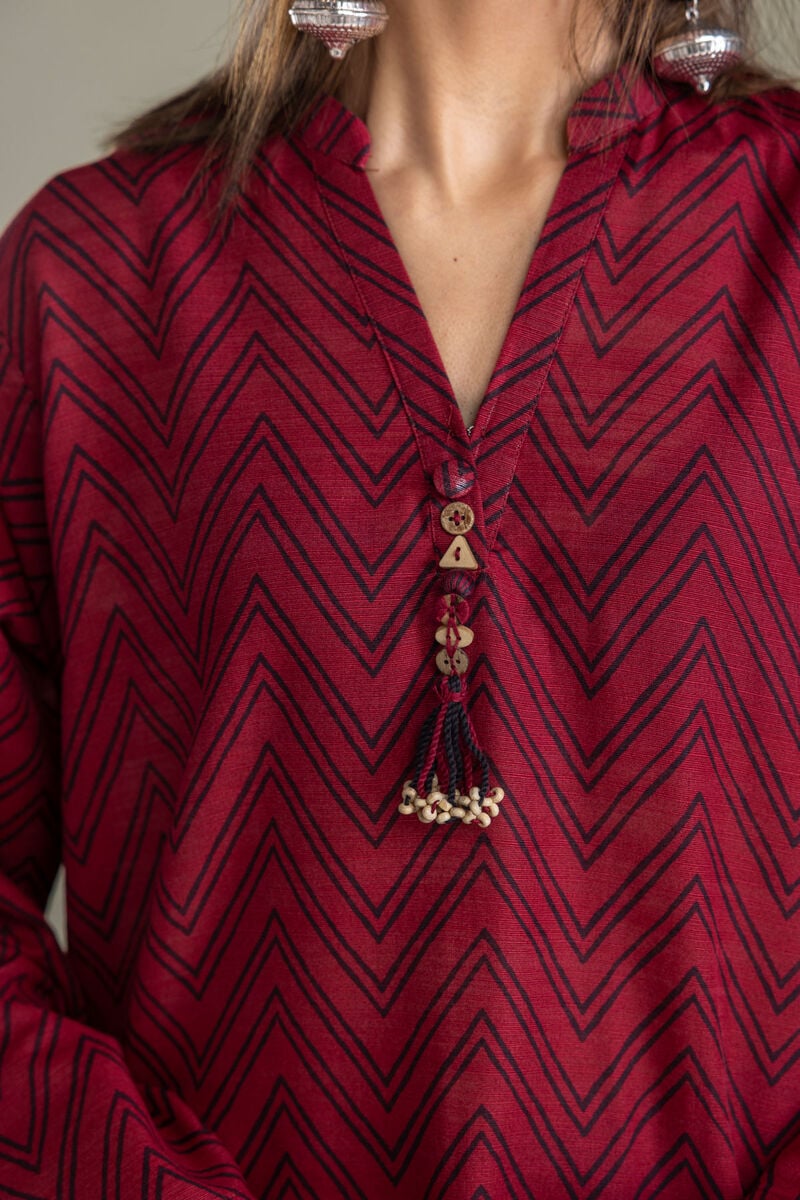Printed | Light Khaddar | Maroon Khaddar Kurta | USD 35.00