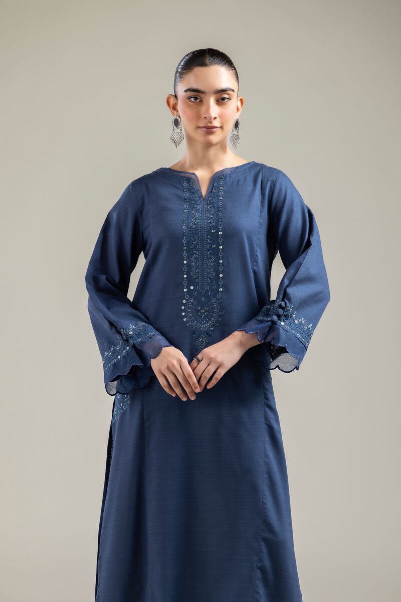 Embroidered |Cotton Dobby | Long Navy Kurta | USD 40.00
