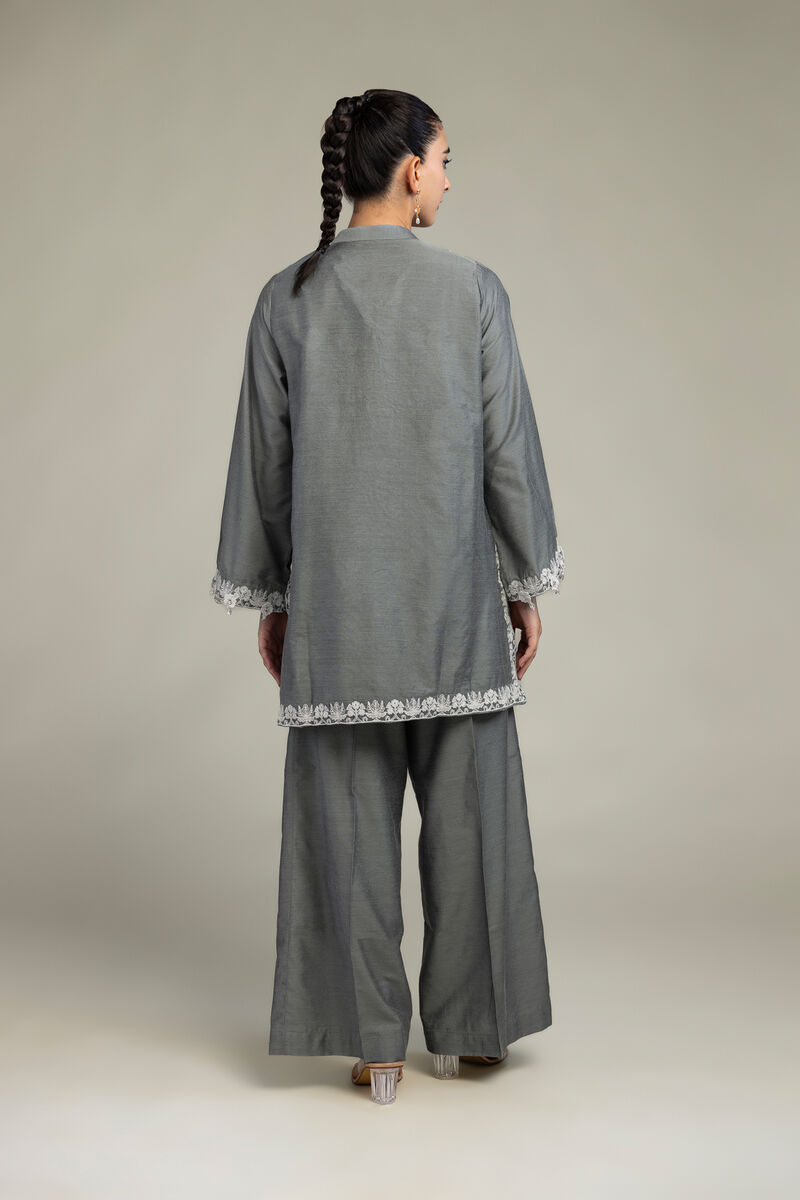 Raw Silk | Gray Silk Kurta | USD 65.00