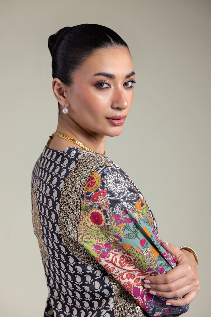 Embroidered | Raw Silk | Black 2-Piece Set | USD 125.00