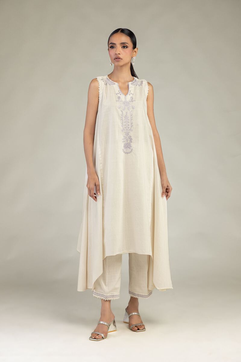 Textured Cotton | Embroidered | Floral Sleeveless Kurta | USD 40.00