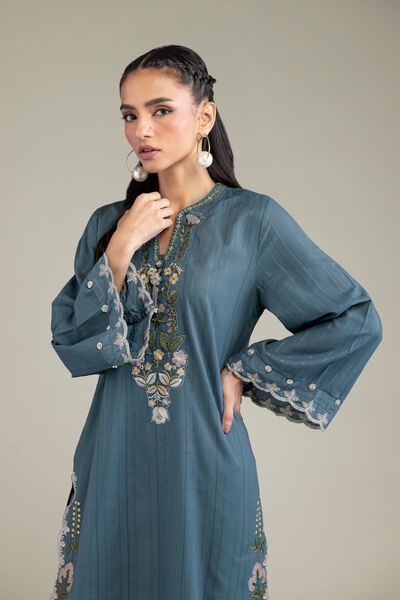 Embroidered | Textured Cotton | Floral Longline Kurta | USD 55.00