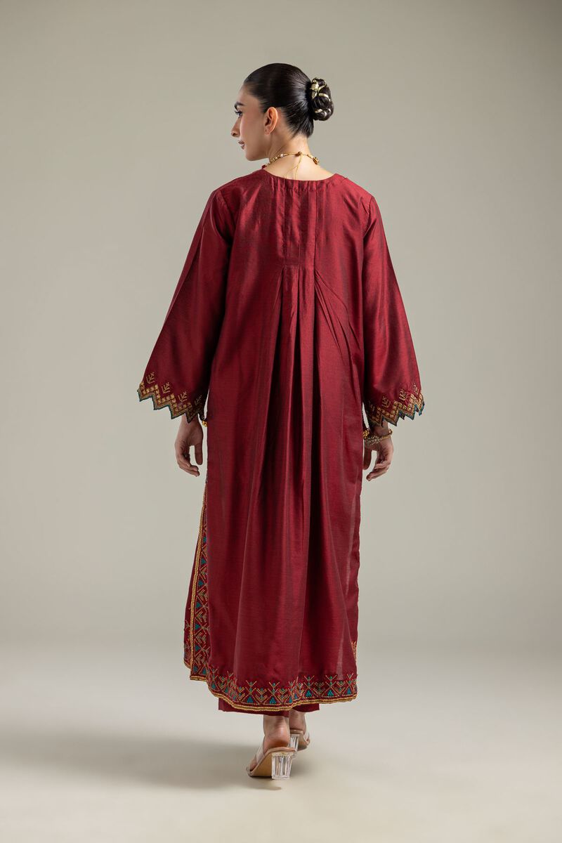 Raw Silk | Silk Maroon Kurta | USD 60.00