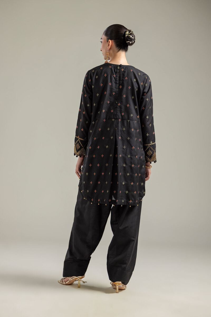 Raw Silk | Short Black Kurta | USD 55.00