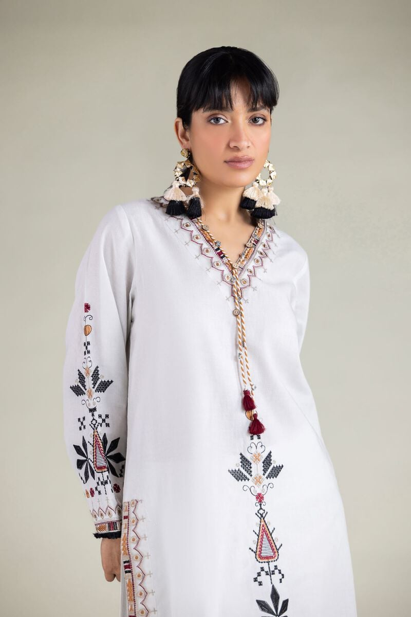 Embroidered | Cambric | White 2-Piece Tailored  | USD 45.00