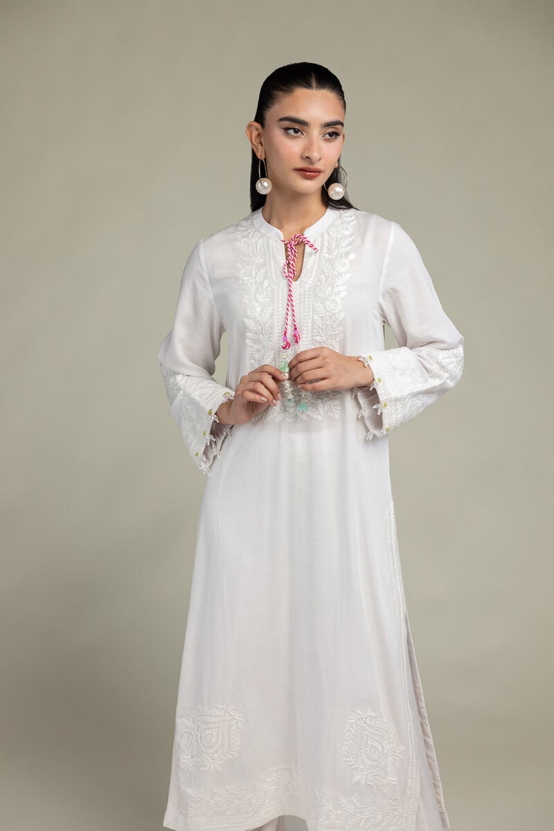 Embroidered | Raw Silk | White Silk Kurta | USD 60.00