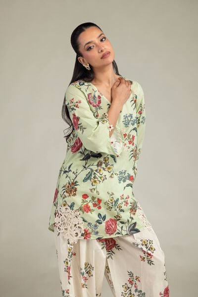 Embroidered | Cambric | Floral V-Neck Kurta | USD 45.00