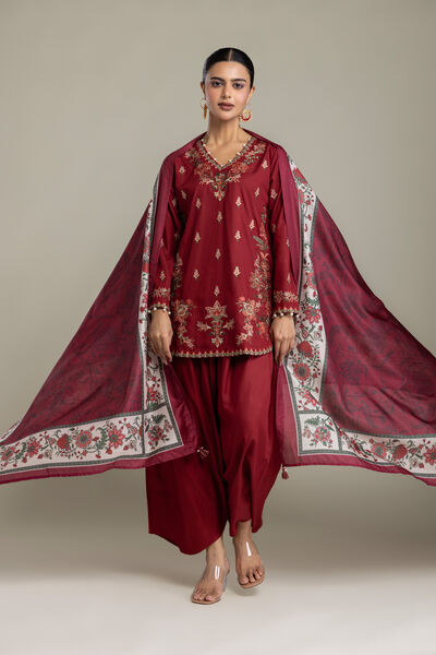 Embroidered | Polyester Silk | Floral Silk Dupatta | USD 35.00
