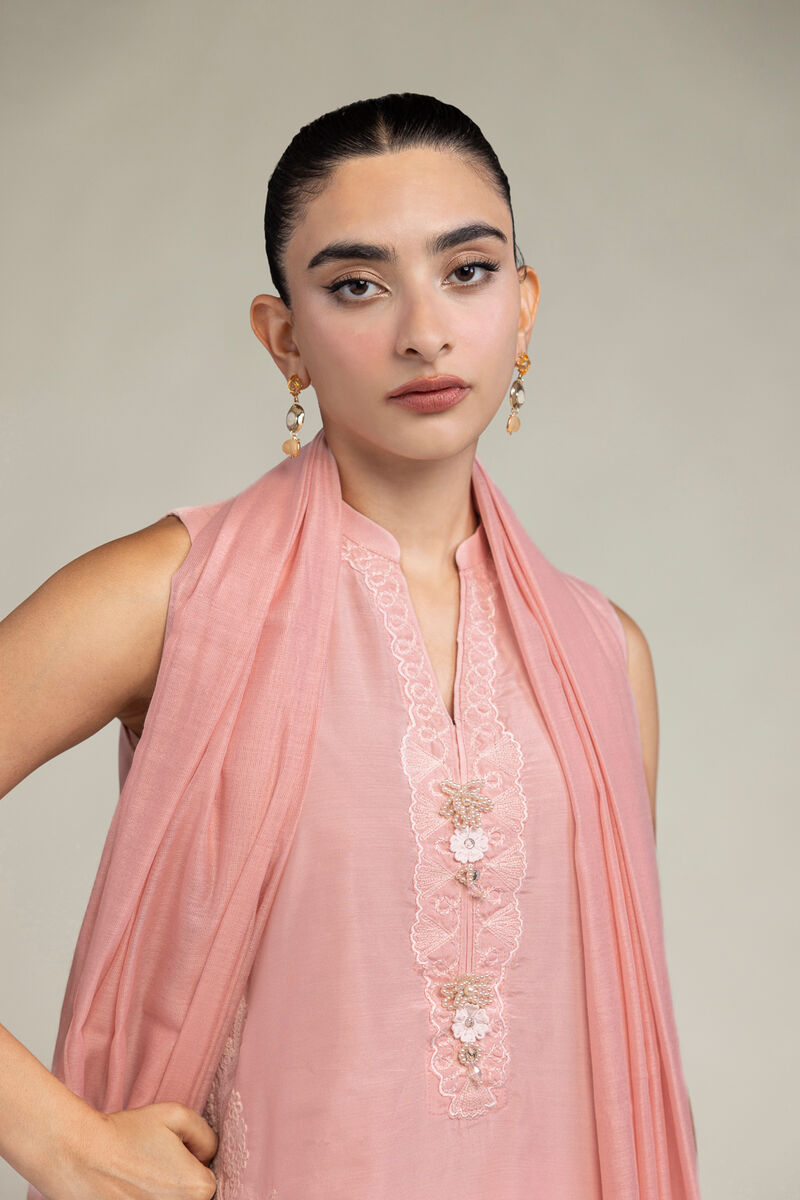 Cotton Net | Floral Pink Dupatta | USD 35.00