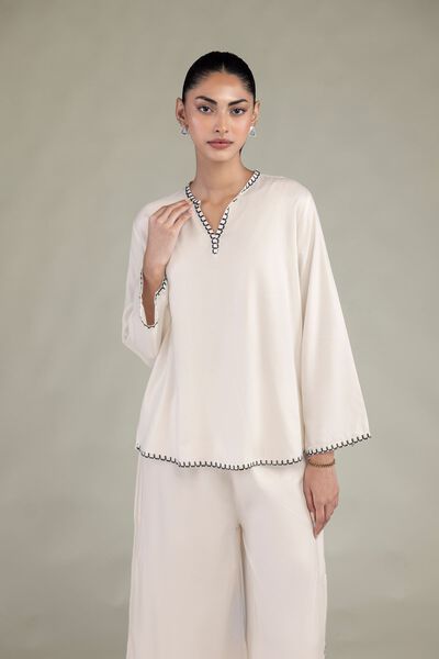 Embroidered | Viscose Crepe | Solid Viscose Tunic | USD 40.00