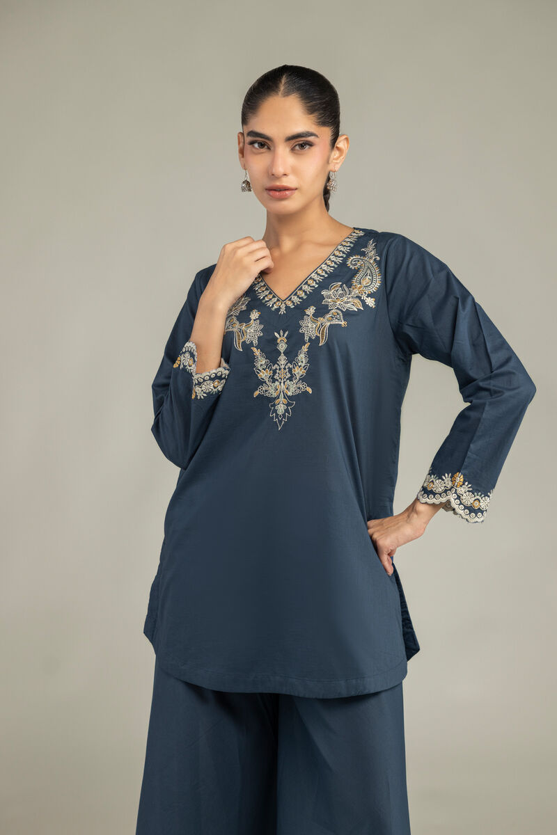 Embroidered | Cambric | Short Navy Kurta | USD 40.00