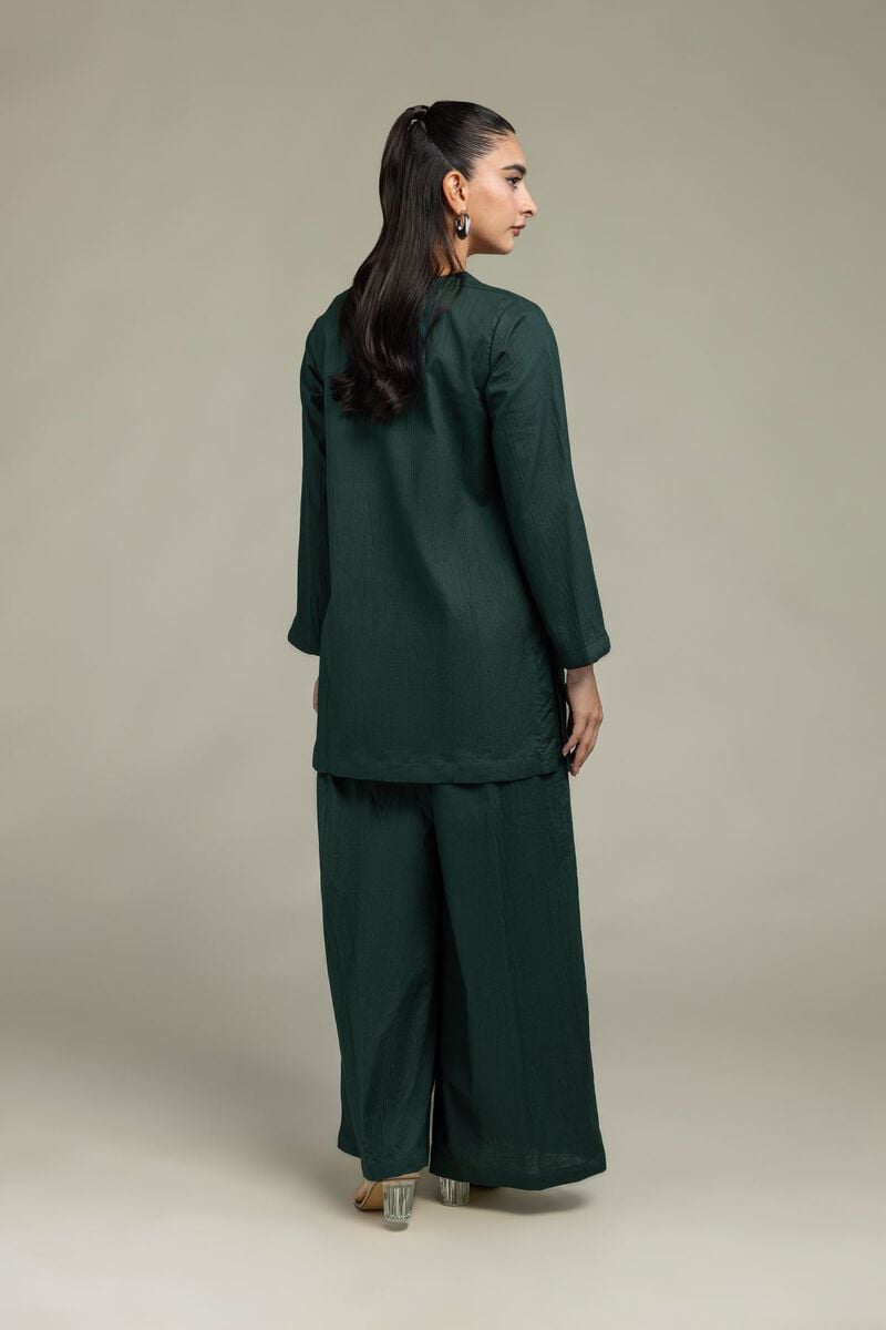 Dyed | Cotton Crinkle | V-Neck Green Kurta | USD 35.00