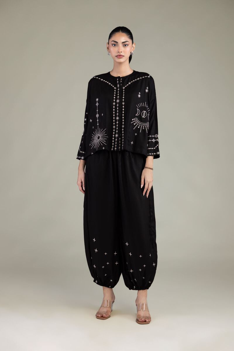 Embroidered | Viscose Crepe | Black Viscose Trousers | USD 35.00