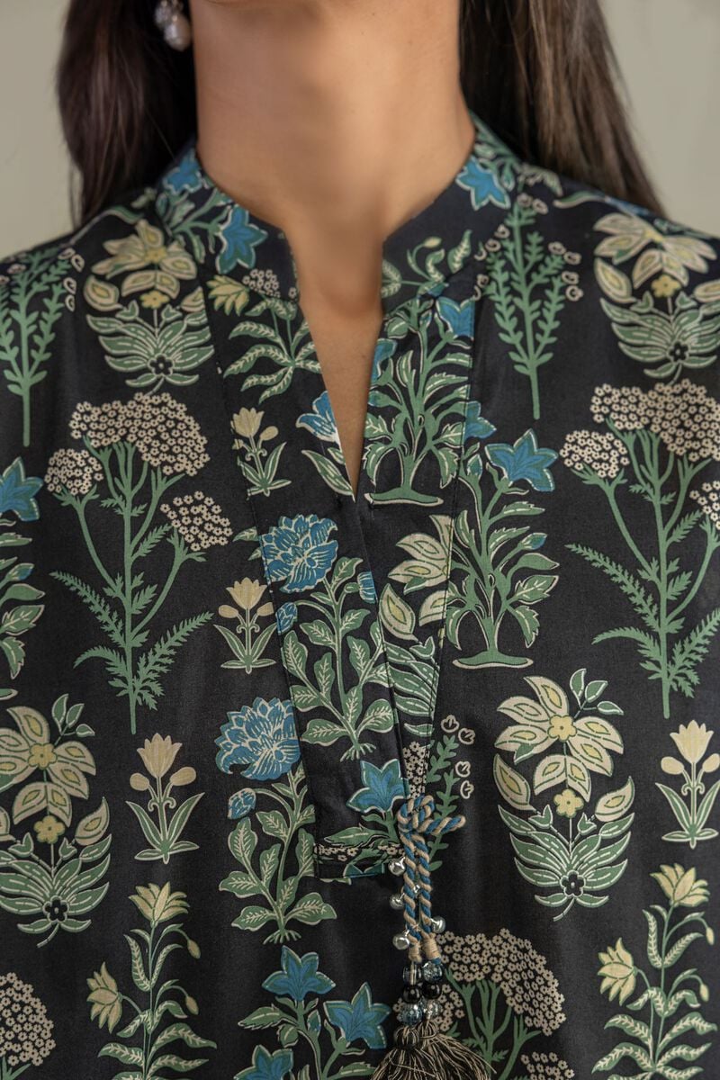 Printed | Cambric | Black Floral Kurta | USD 35.00