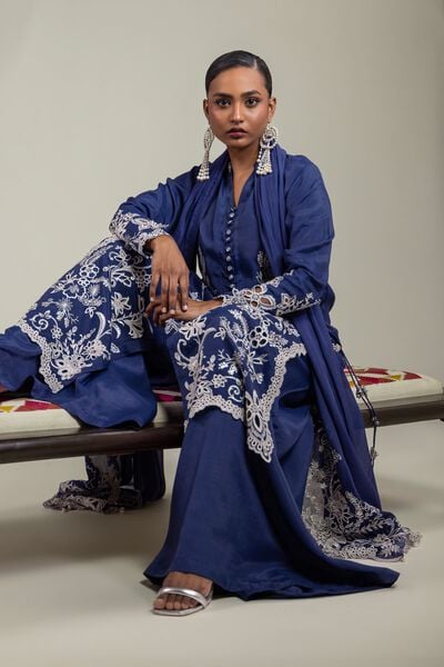 Raw Silk | 3-Piece Embroidered Suit | USD 180.00