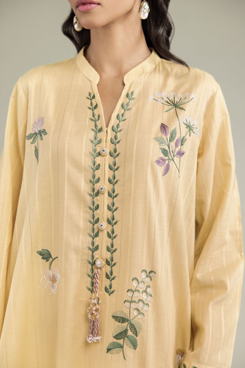 Embroidered | Textured Cotton | Cotton Longline Kurta | USD 45.00