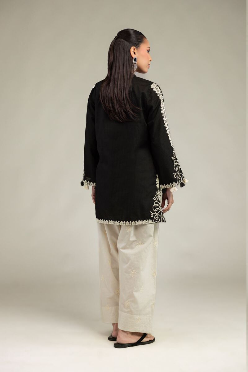Embroidered | Cotton Dobby | Black Floral Kurta | USD 40.00