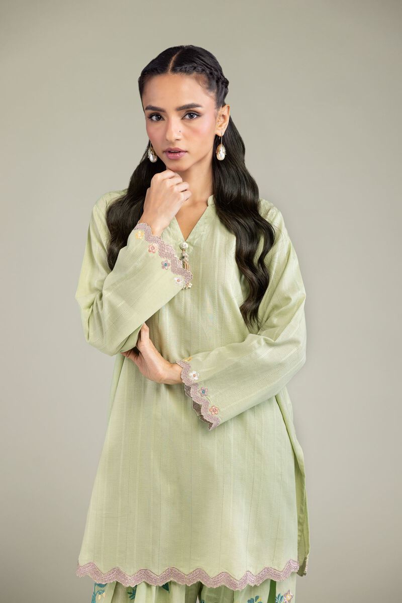 Embroidered | Textured Cotton | Cotton Band-Collar Kurta | USD 45.00