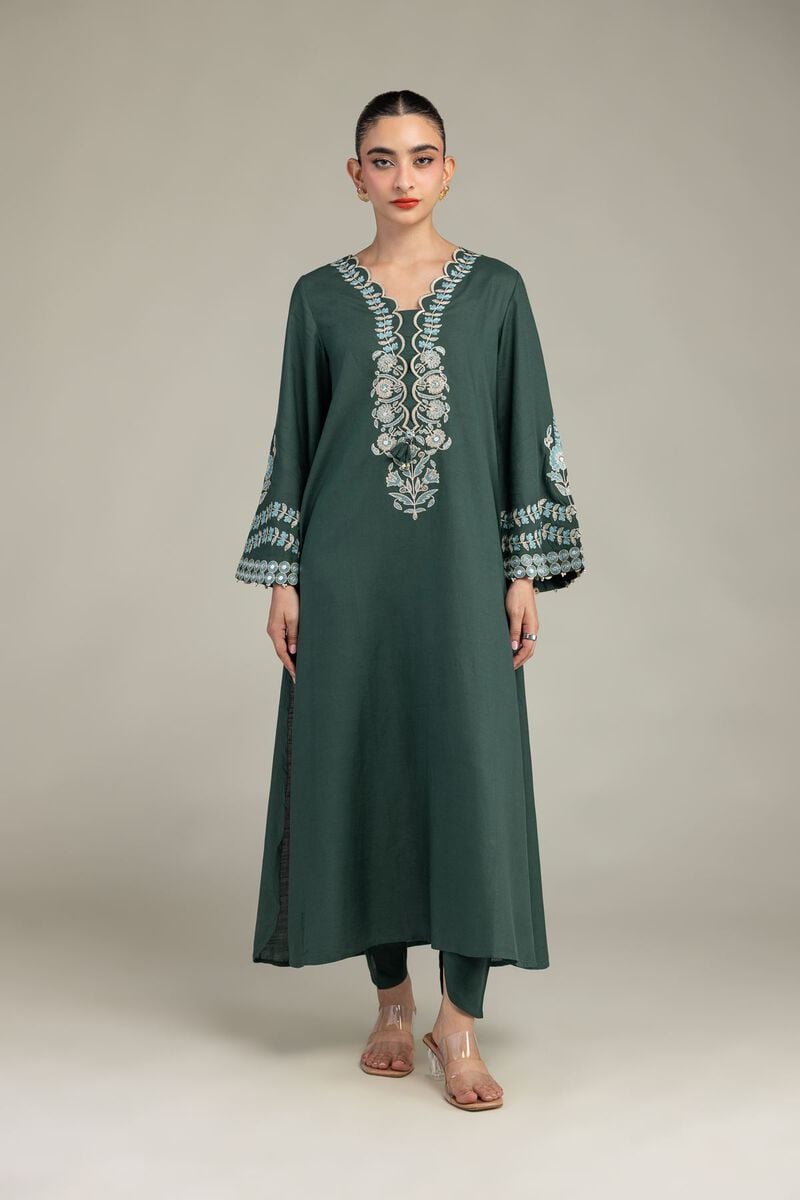 Embroidered | Raw Silk | Green Silk Shalwar | USD 30.00