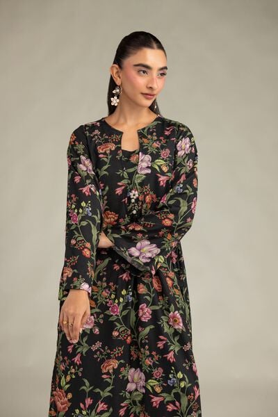 Printed | Raw Silk | Black Floral Kurta | USD 40.00